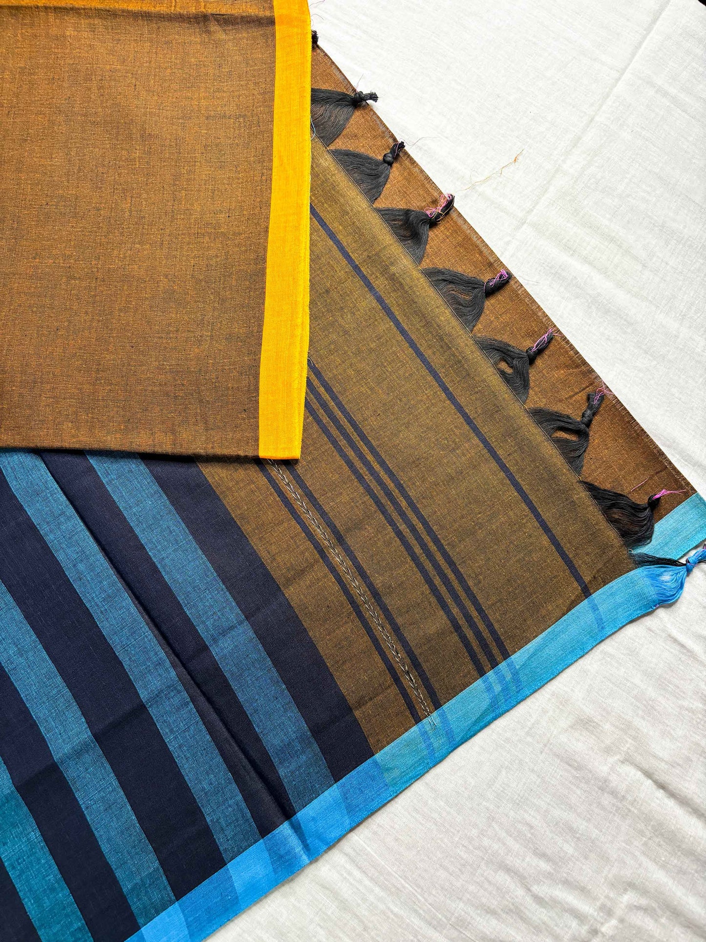 Brown Cotton Saree with Ganga Jamuna Borders