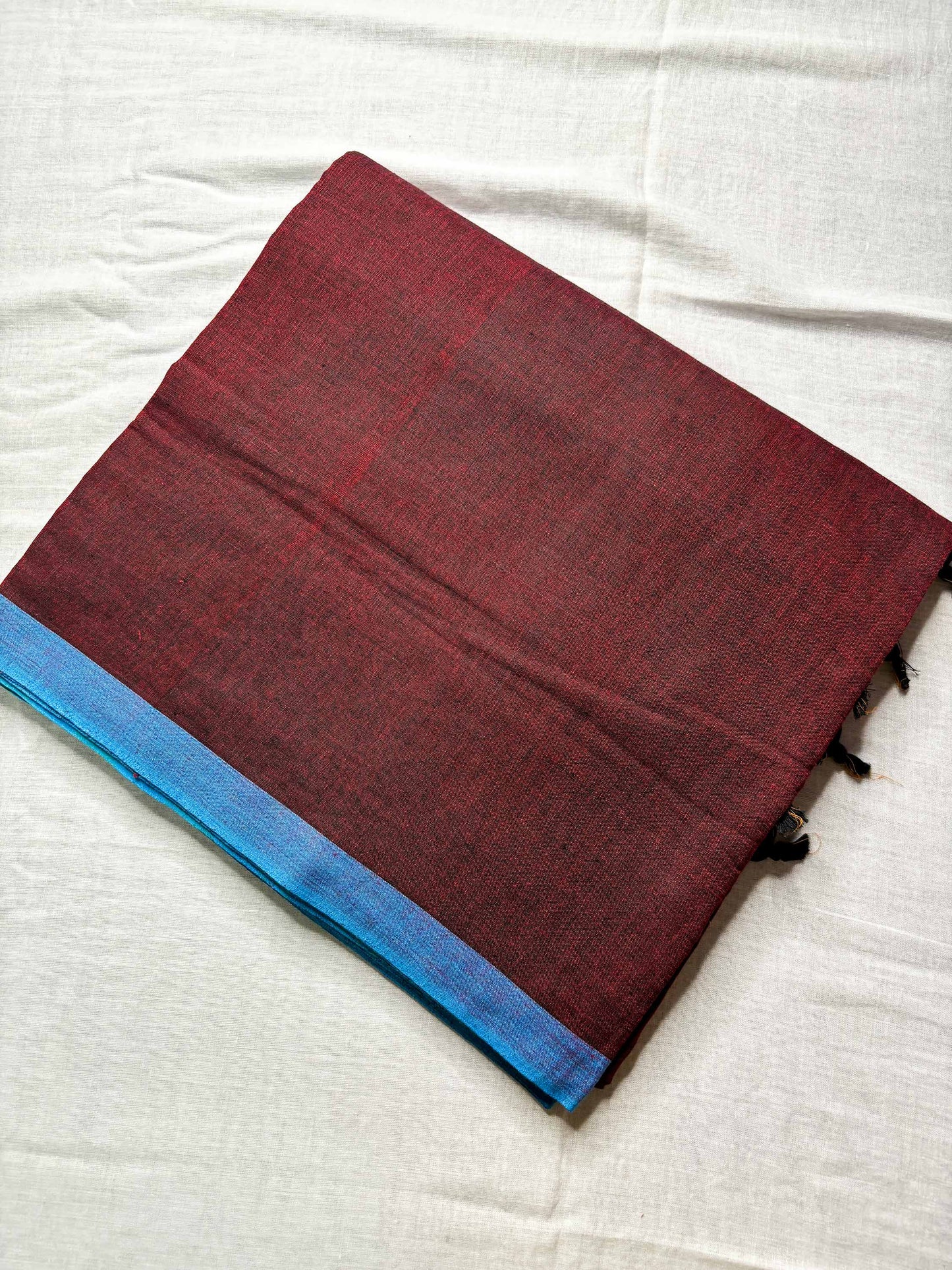 Maroon Cotton Saree with Ganga Jamuna Borders