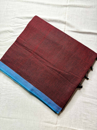 Maroon Cotton Saree with Ganga Jamuna Borders