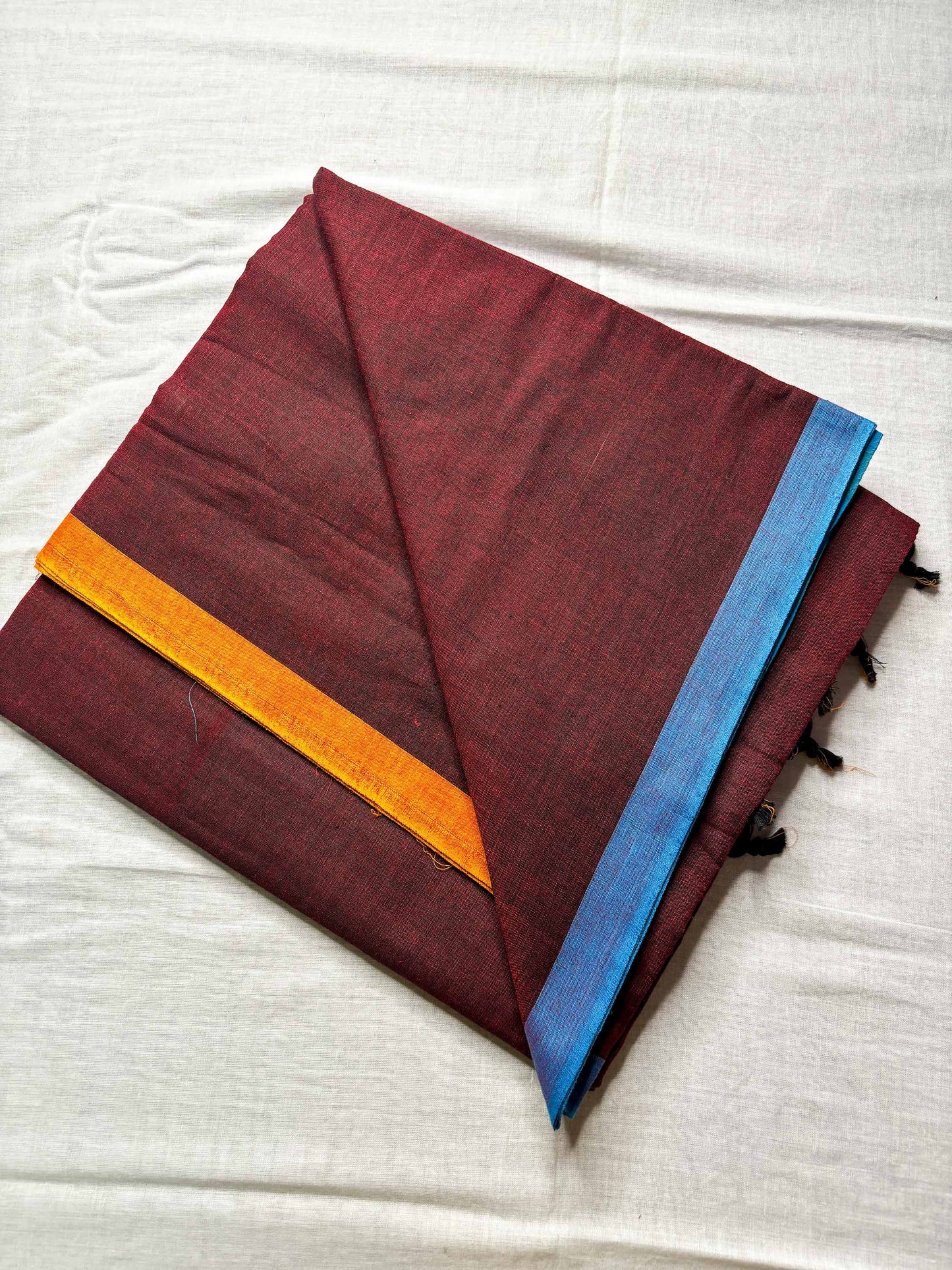 Maroon Cotton Saree with Ganga Jamuna Borders