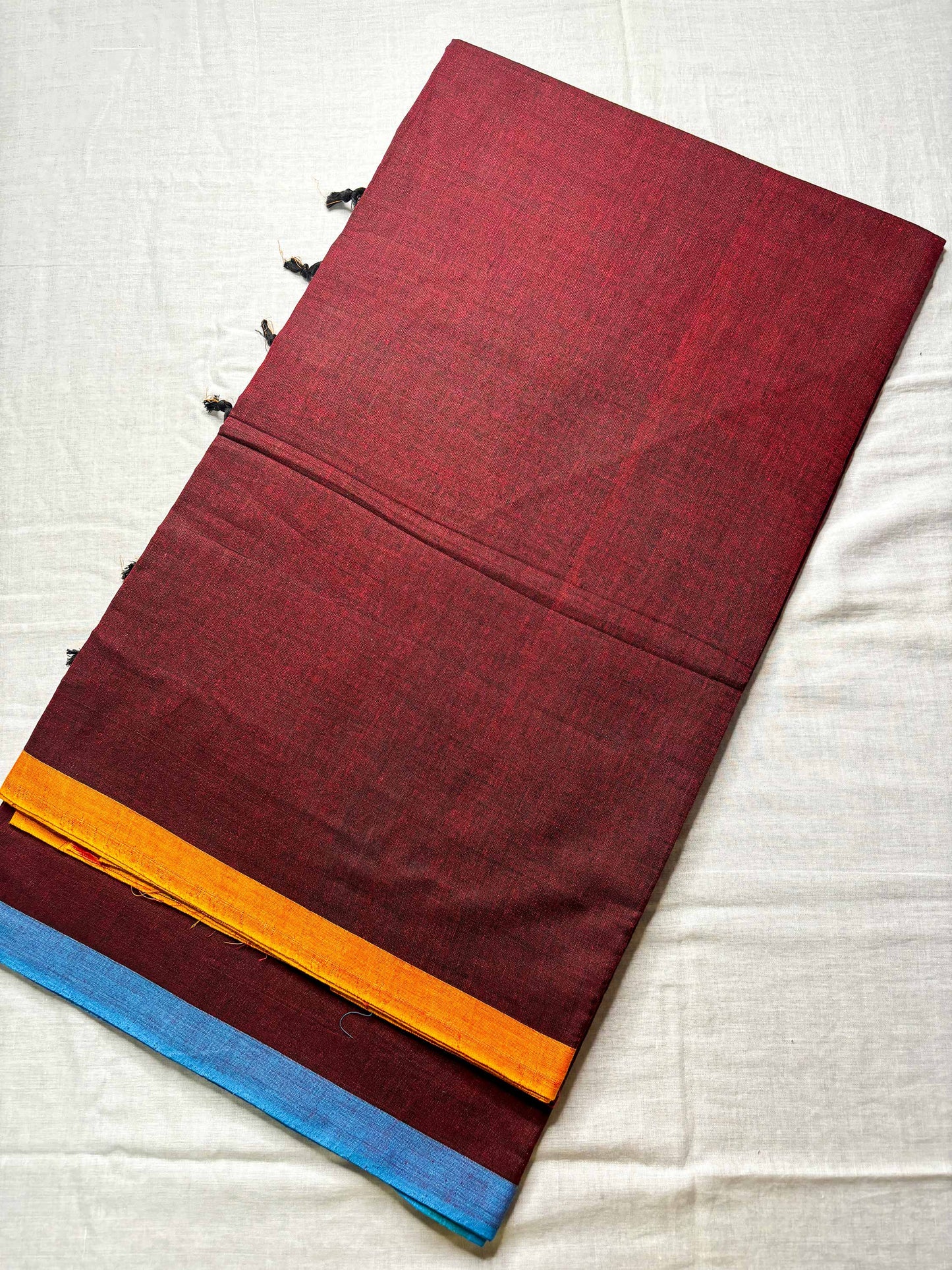 Maroon Cotton Saree with Ganga Jamuna Borders