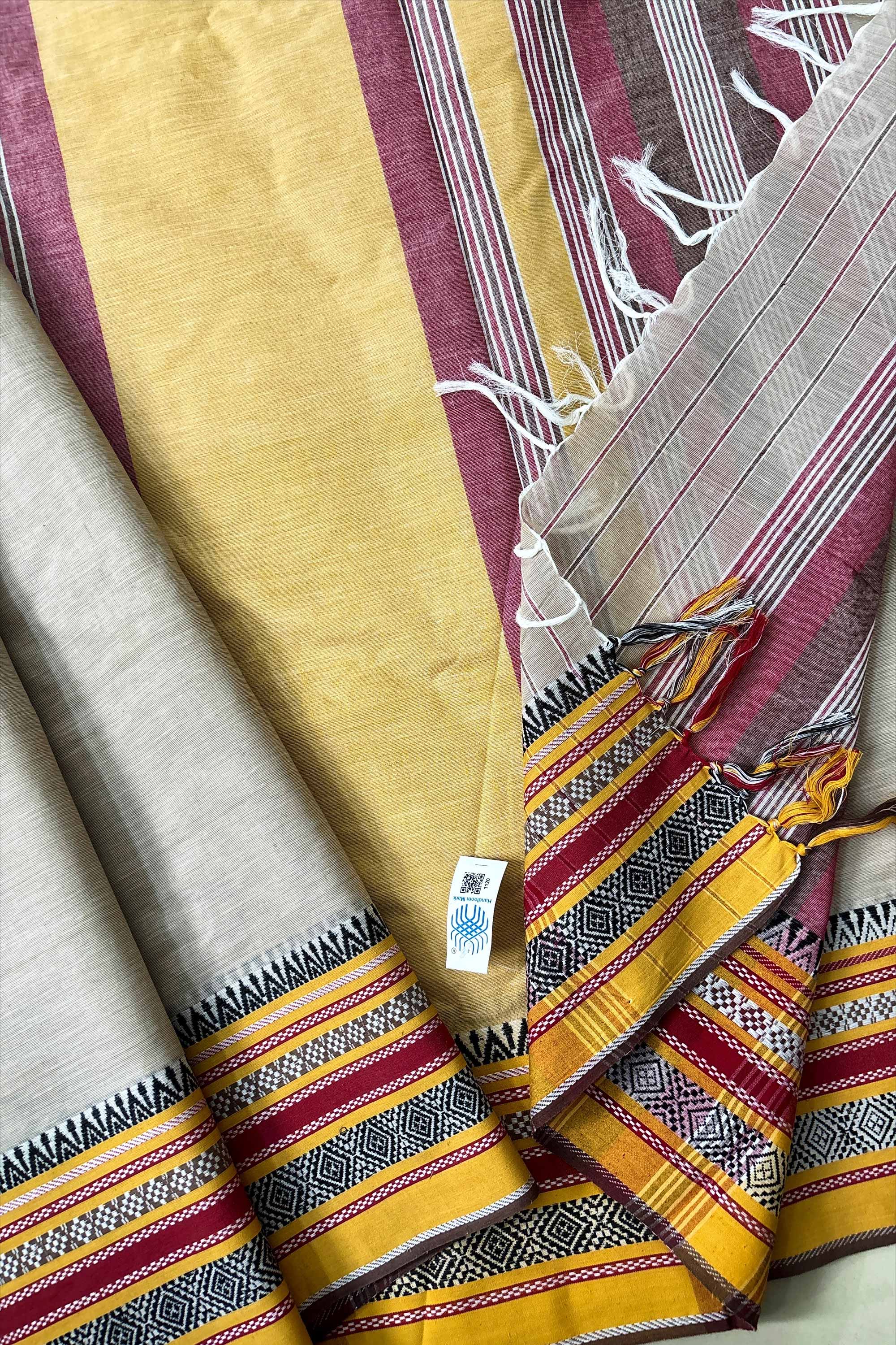 Ash Bengal Cotton Saree with Woven Borders