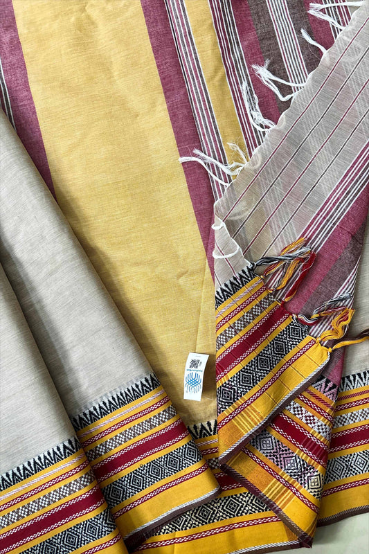 Ash Bengal Cotton Saree with Woven Borders