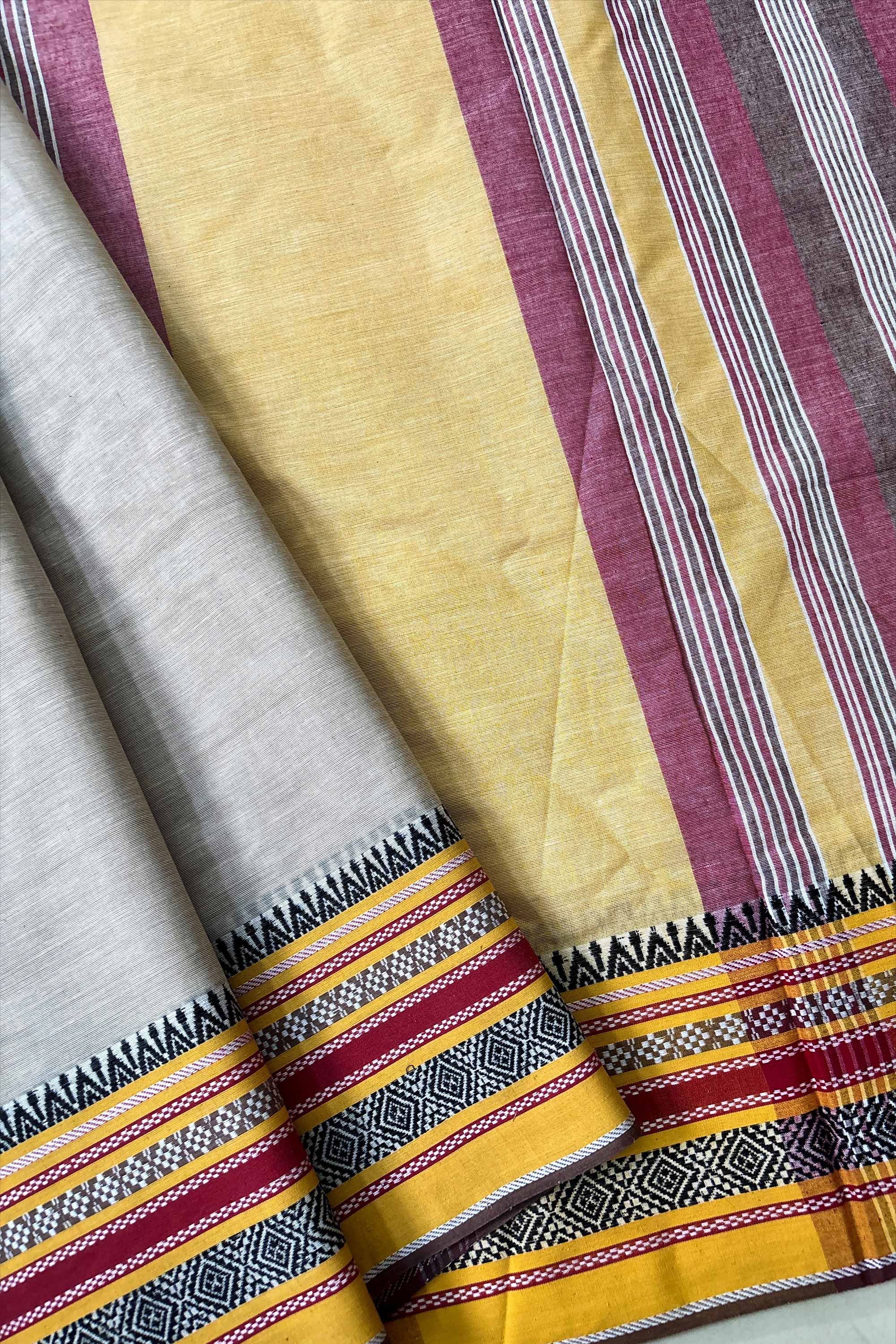 Ash Bengal Cotton Saree with Woven Borders