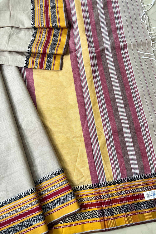 Ash Bengal Cotton Saree with Woven Borders