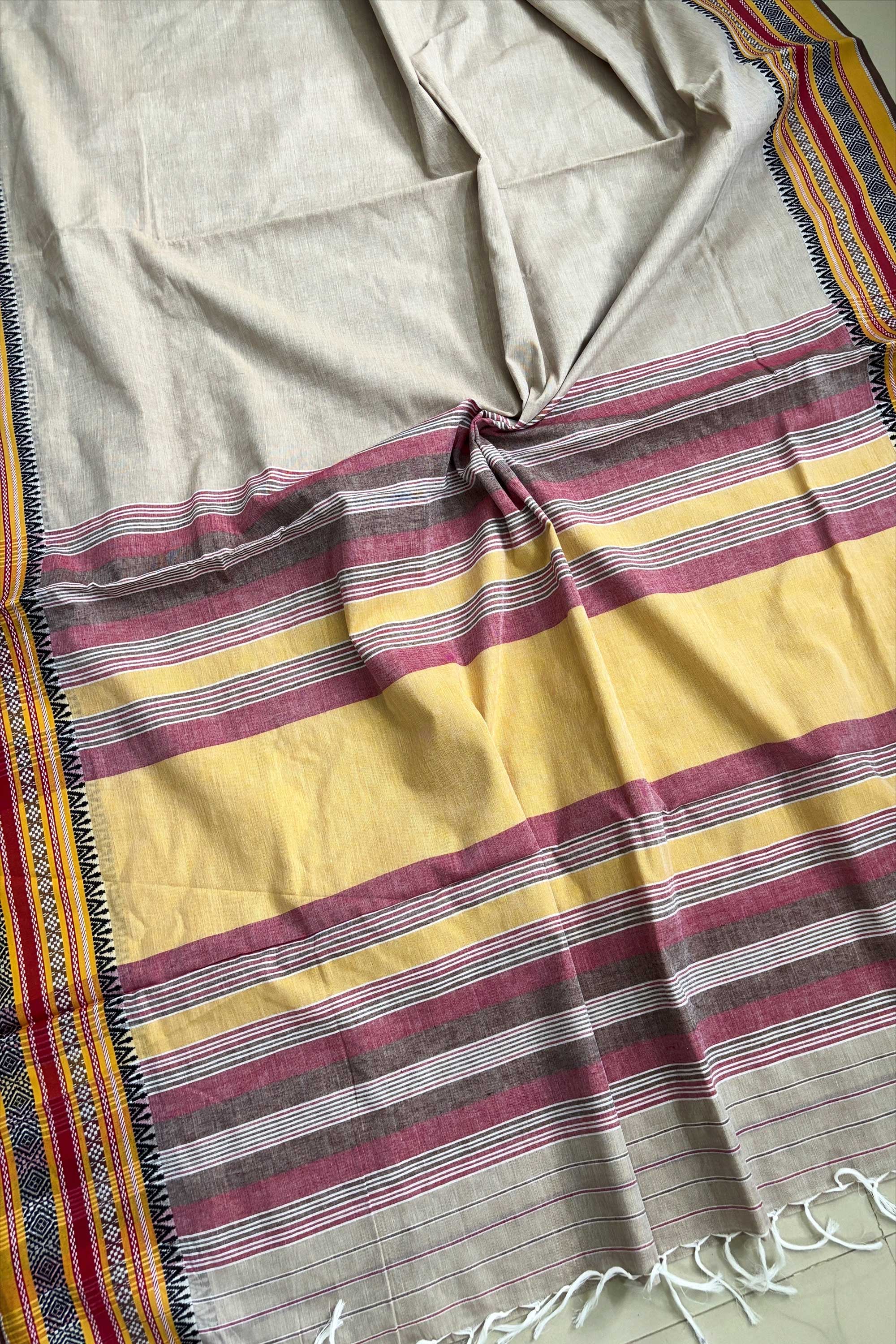 Ash Bengal Cotton Saree with Woven Borders