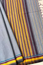 Bluish Grey Bengal Cotton Saree with Yellow Woven Borders