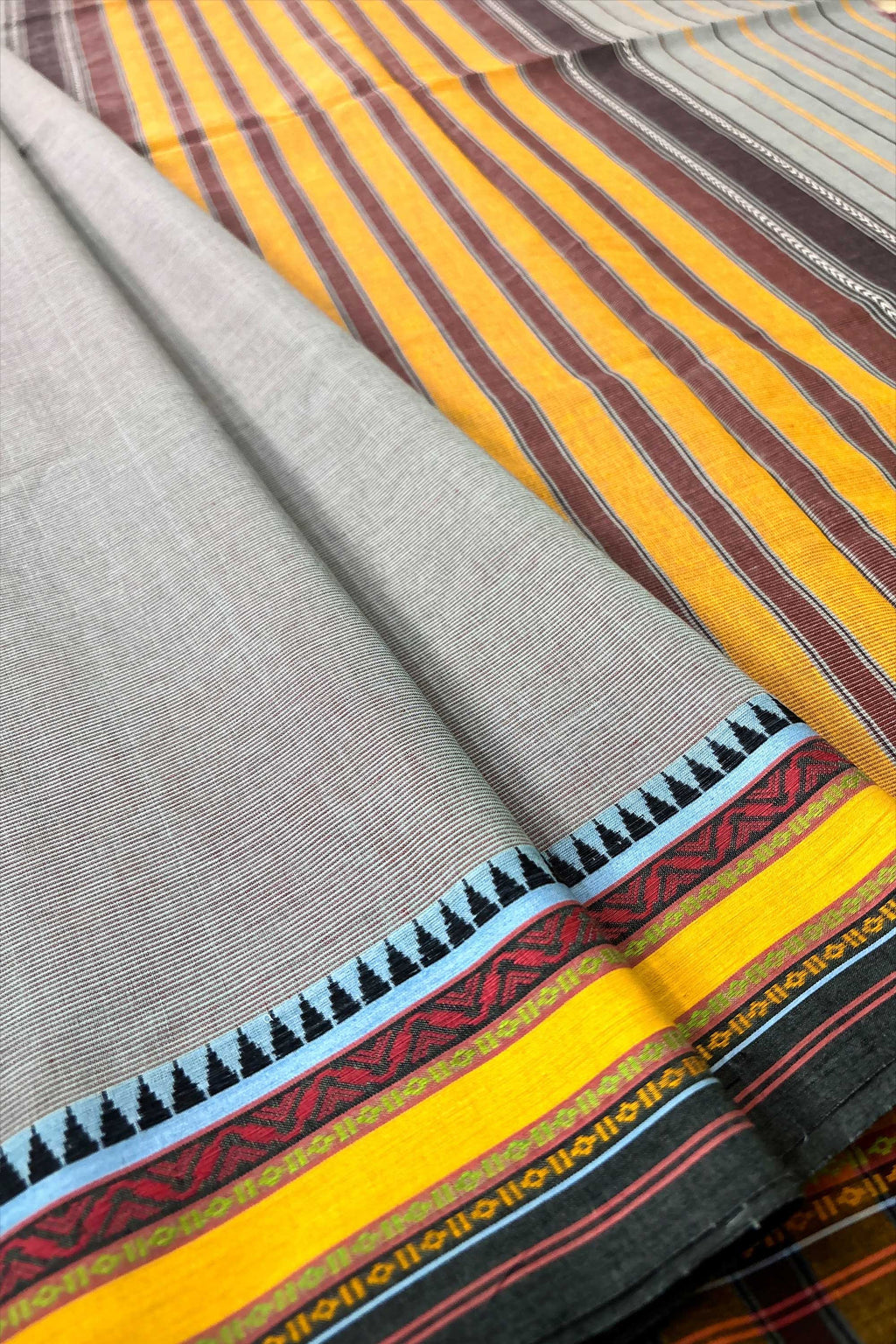 Bluish Grey Bengal Cotton Saree with Yellow Woven Borders