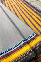 Bluish Grey Bengal Cotton Saree with Yellow Woven Borders