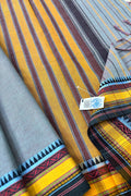 Bluish Grey Bengal Cotton Saree with Yellow Woven Borders