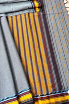 Bluish Grey Bengal Cotton Saree with Yellow Woven Borders