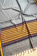Bluish Grey Bengal Cotton Saree with Yellow Woven Borders