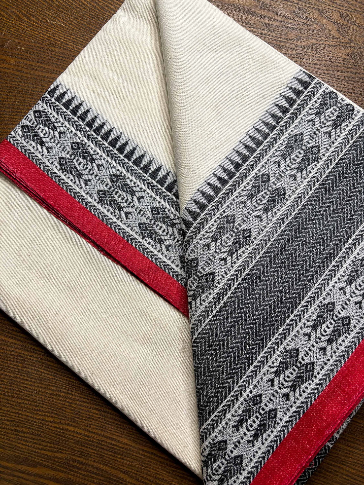 White Cotton Dhaniakhali Saree with Fish Woven Border