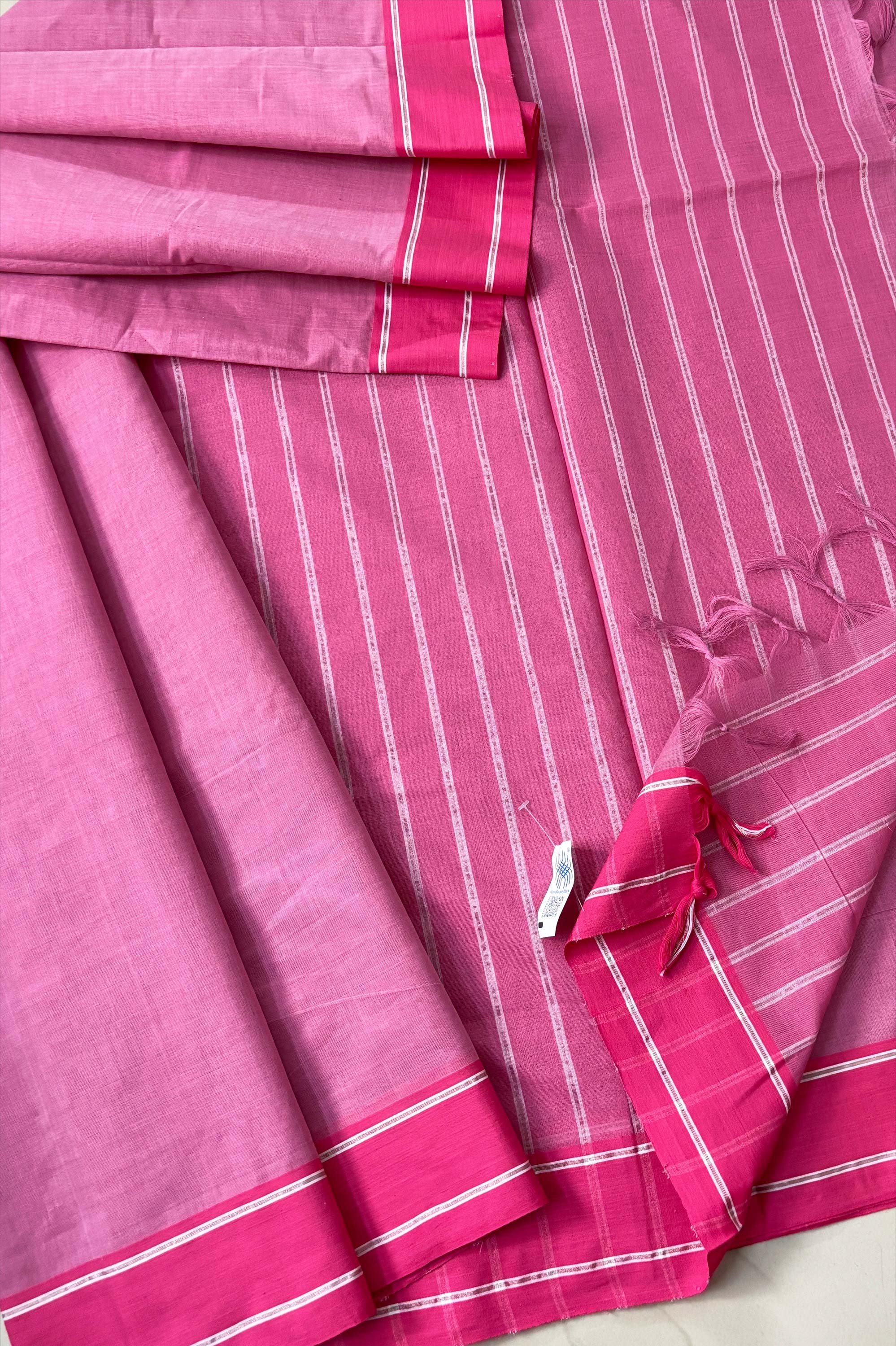 Bubblegum Pink Bengal Cotton Saree with Zari Woven Pallus