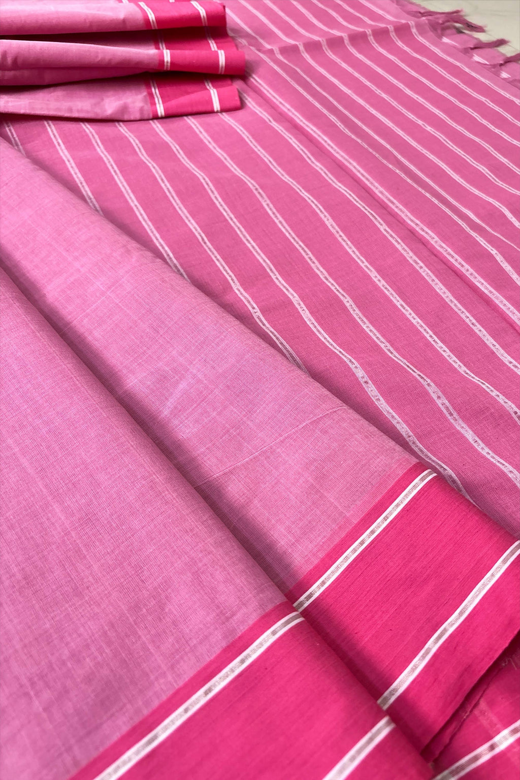 Bubblegum Pink Bengal Cotton Saree with Zari Woven Pallus