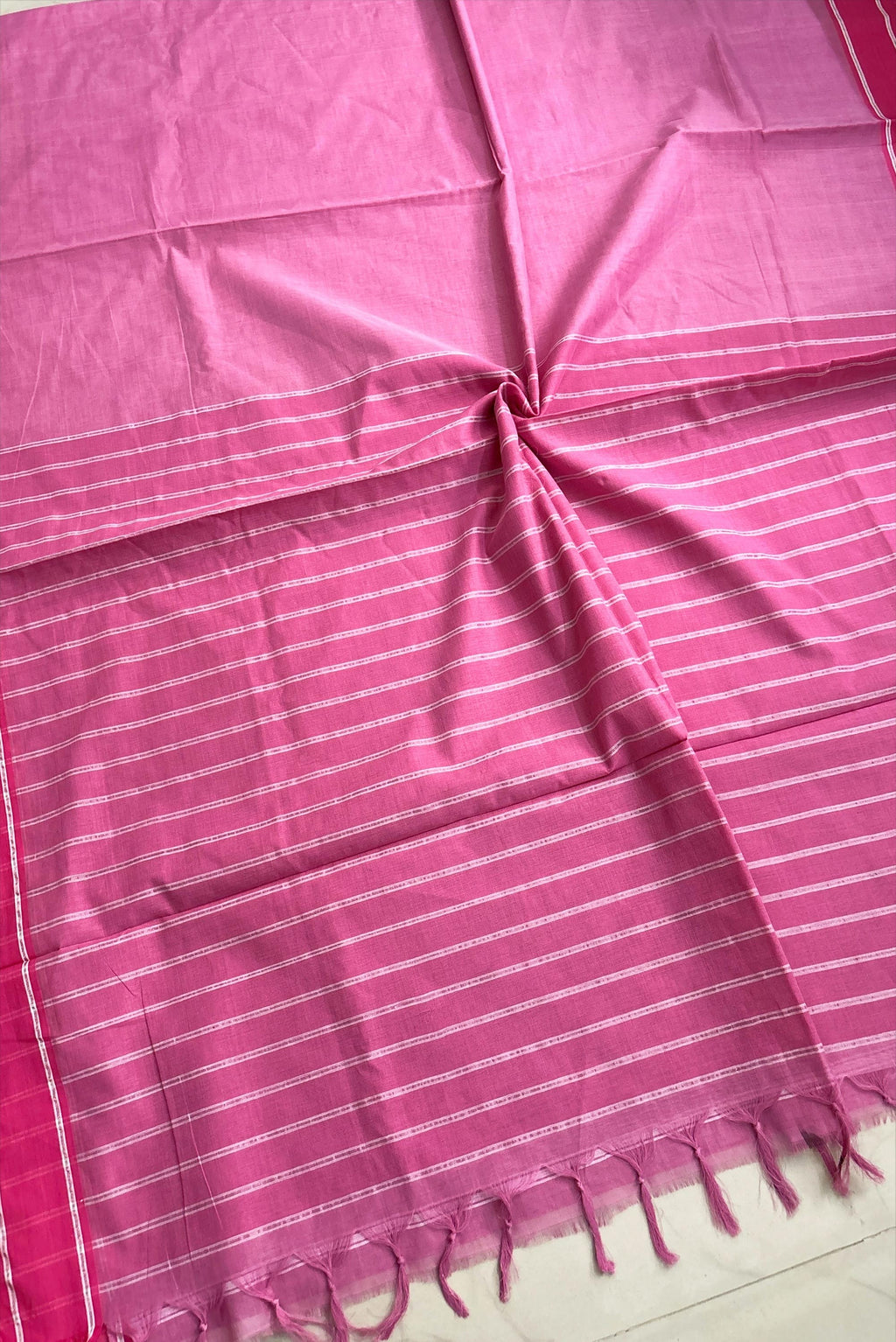 Bubblegum Pink Bengal Cotton Saree with Zari Woven Pallus