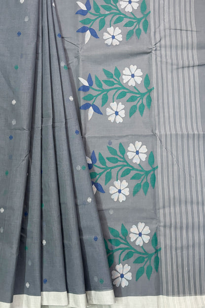 Grey Purely Handloom Needle Woven Jamdani Saree