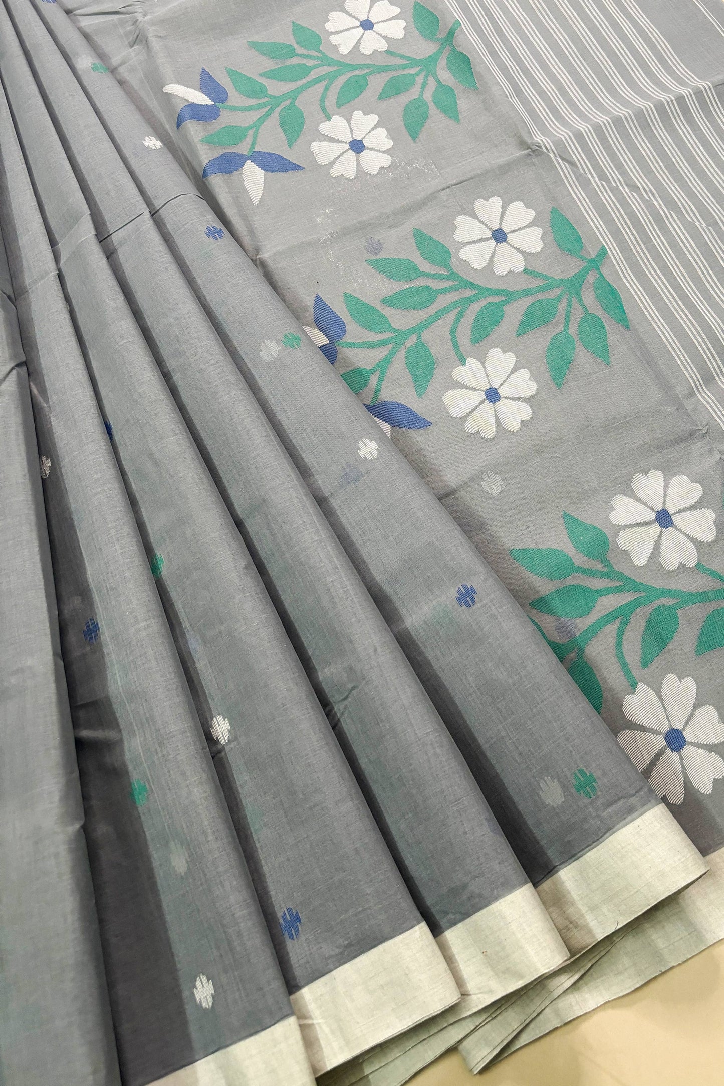 Grey Purely Handloom Needle Woven Jamdani Saree