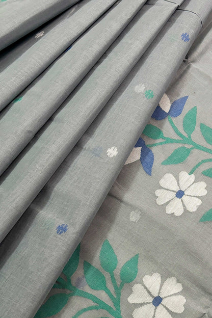 Grey Purely Handloom Needle Woven Jamdani Saree