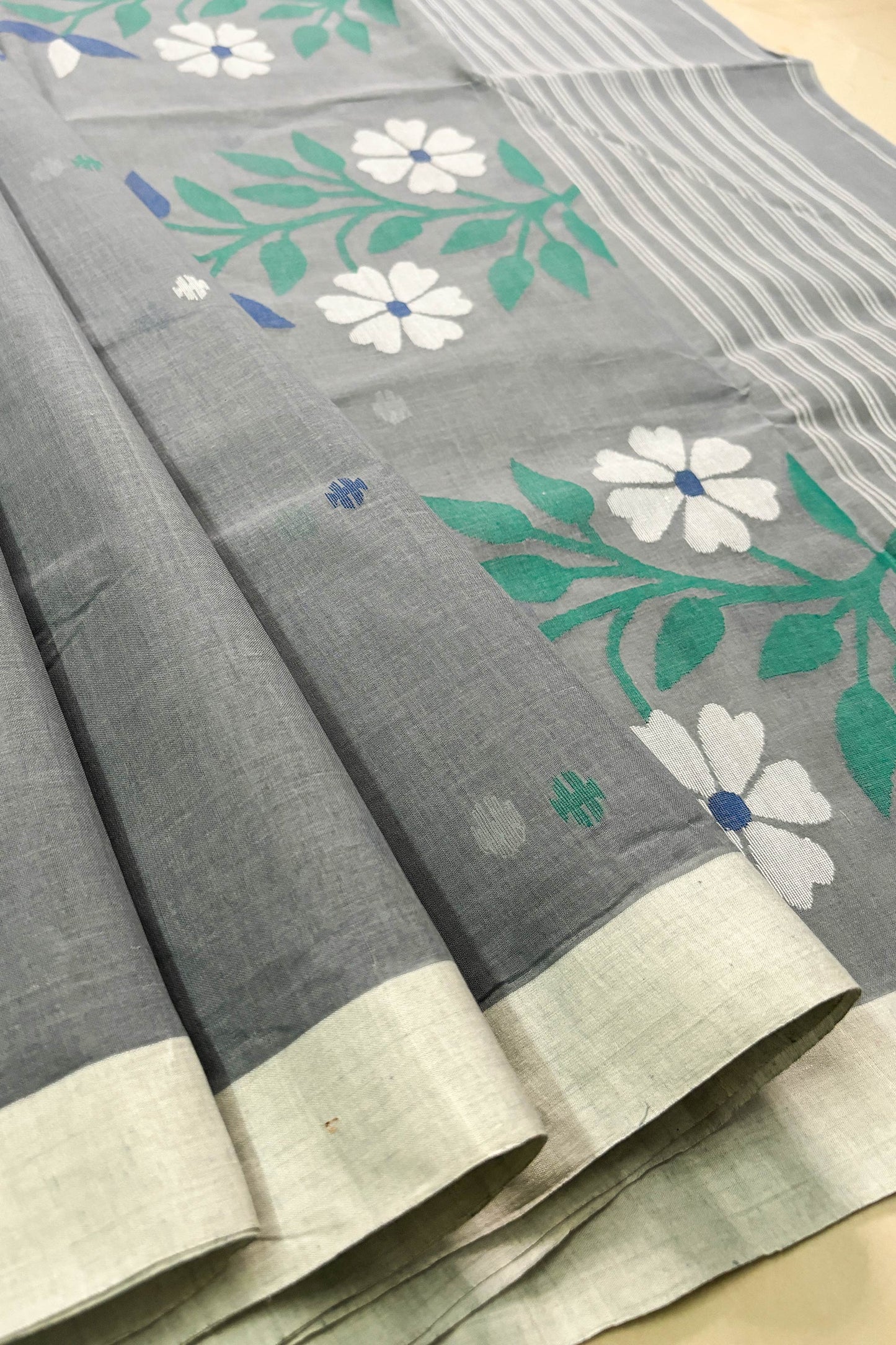 Grey Purely Handloom Needle Woven Jamdani Saree