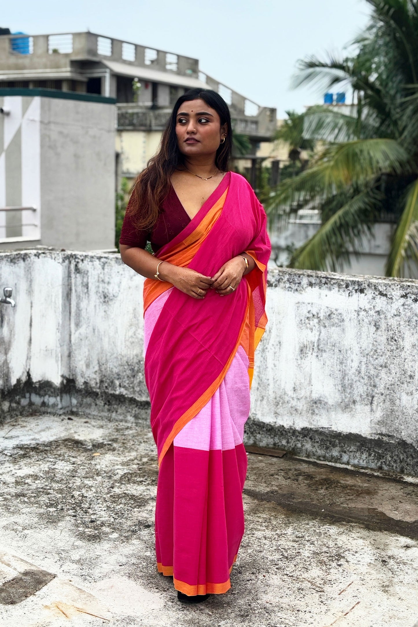 Tricolor Dhaniakhali Cotton Saree