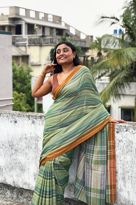 Mulicolor Dhaniakhali Cotton Saree - Mango Bites