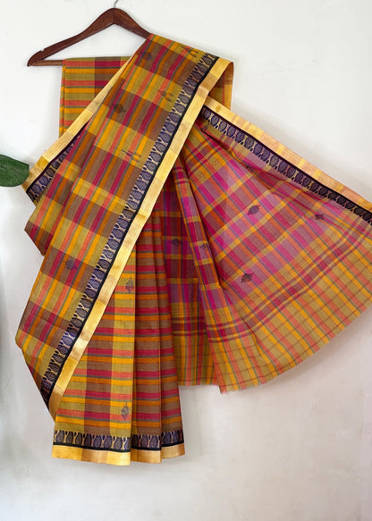 Multicolor Cotton Dhaniakhali Saree with Zari Stripes
