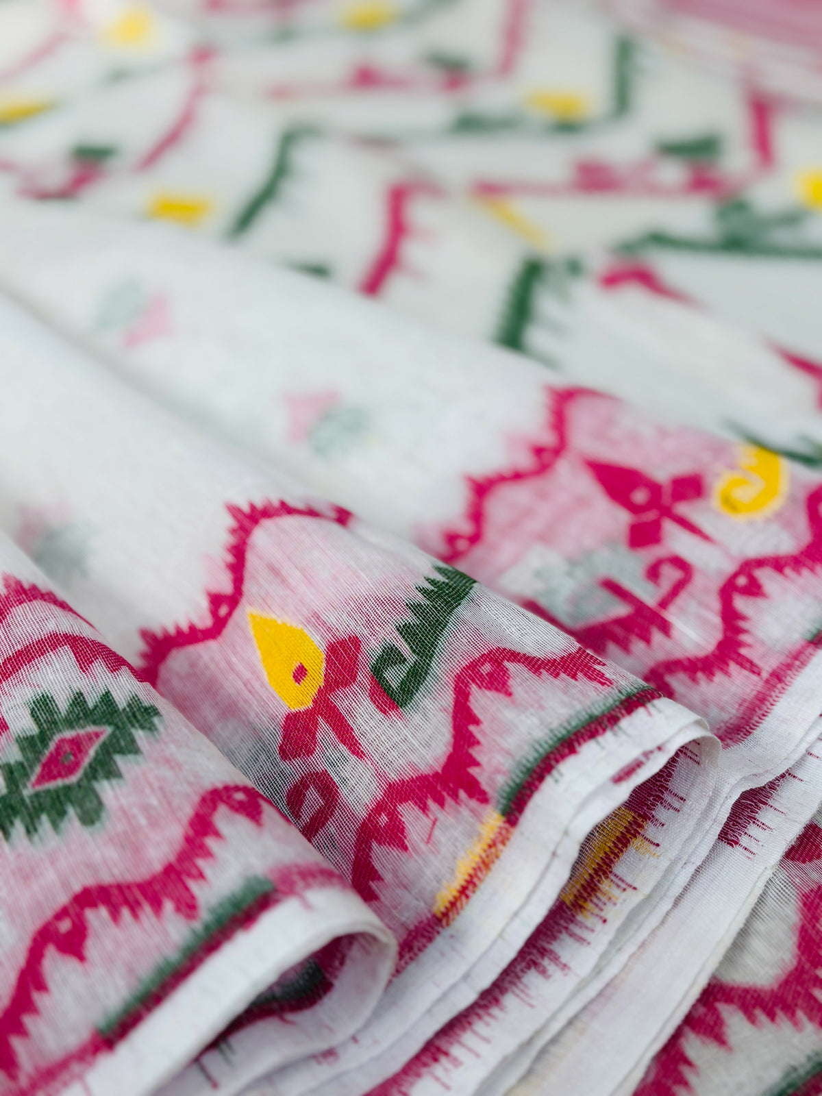White Bengal Jamdani Saree with Multicolor Weaving