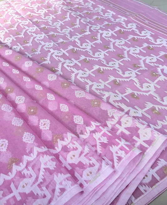 Pink Bengal Jamdani Saree