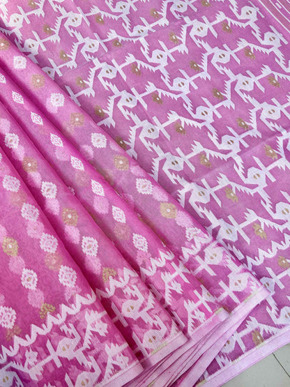 Pink Bengal Jamdani Saree