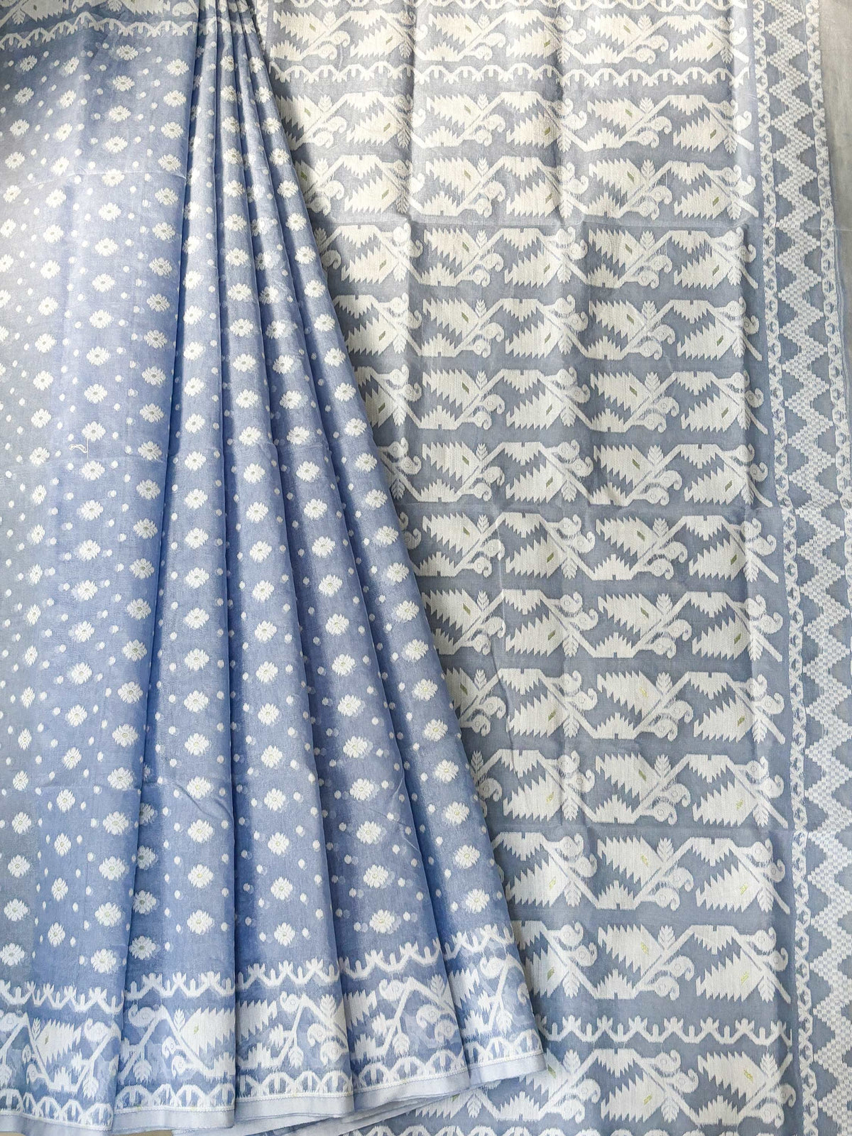 Powder Blue Bengal Jamdani Saree