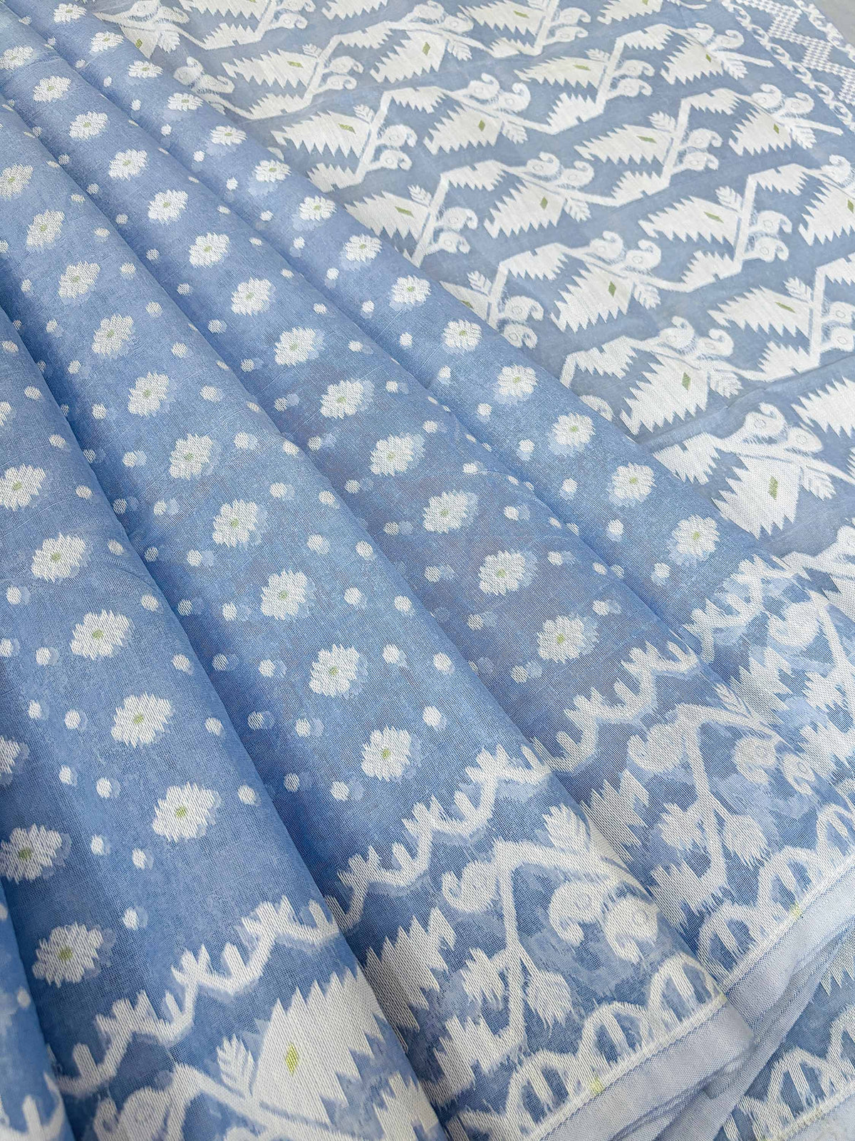 Powder Blue Bengal Jamdani Saree