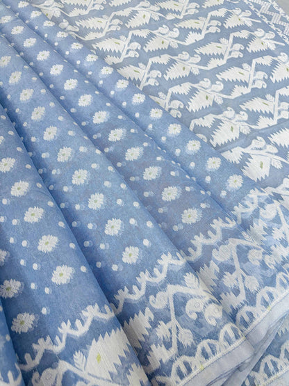 Powder Blue Bengal Jamdani Saree