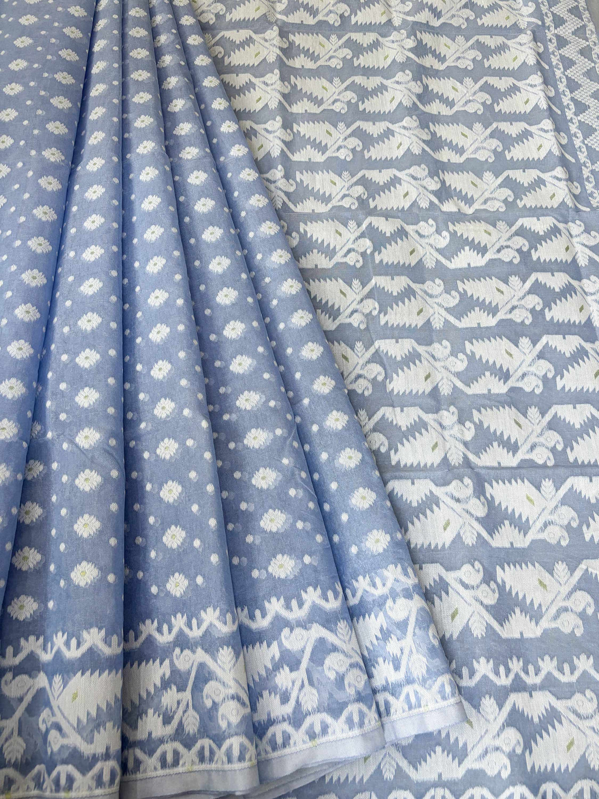 Powder Blue Bengal Jamdani Saree