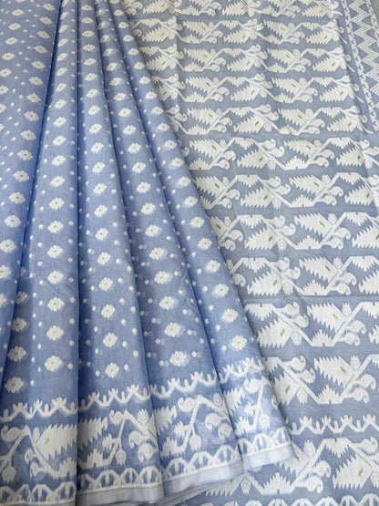 Powder Blue Bengal Jamdani Saree