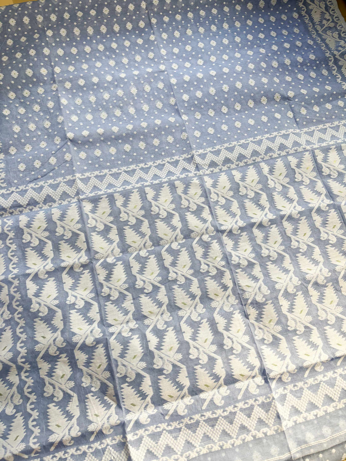 Powder Blue Bengal Jamdani Saree