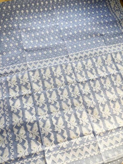 Powder Blue Bengal Jamdani Saree