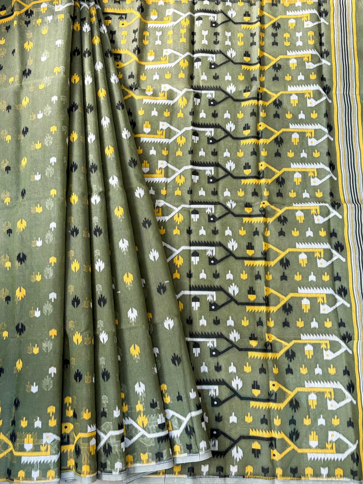 Olive Green Bengal Jamdani Saree