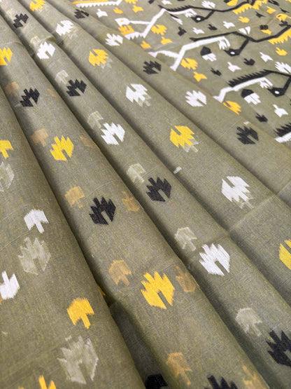 Olive Green Bengal Jamdani Saree