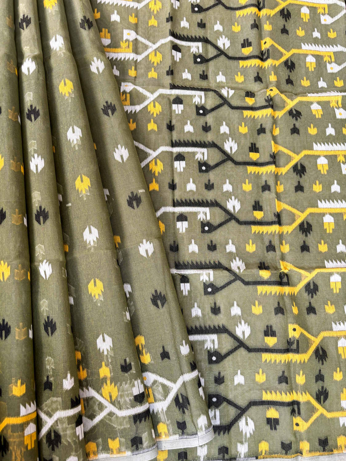 Olive Green Bengal Jamdani Saree