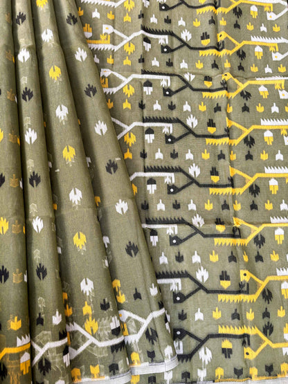 Olive Green Bengal Jamdani Saree