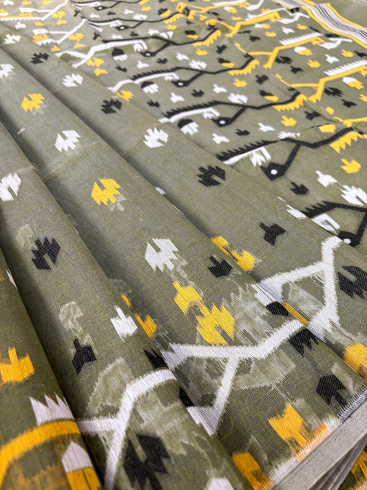 Olive Green Bengal Jamdani Saree