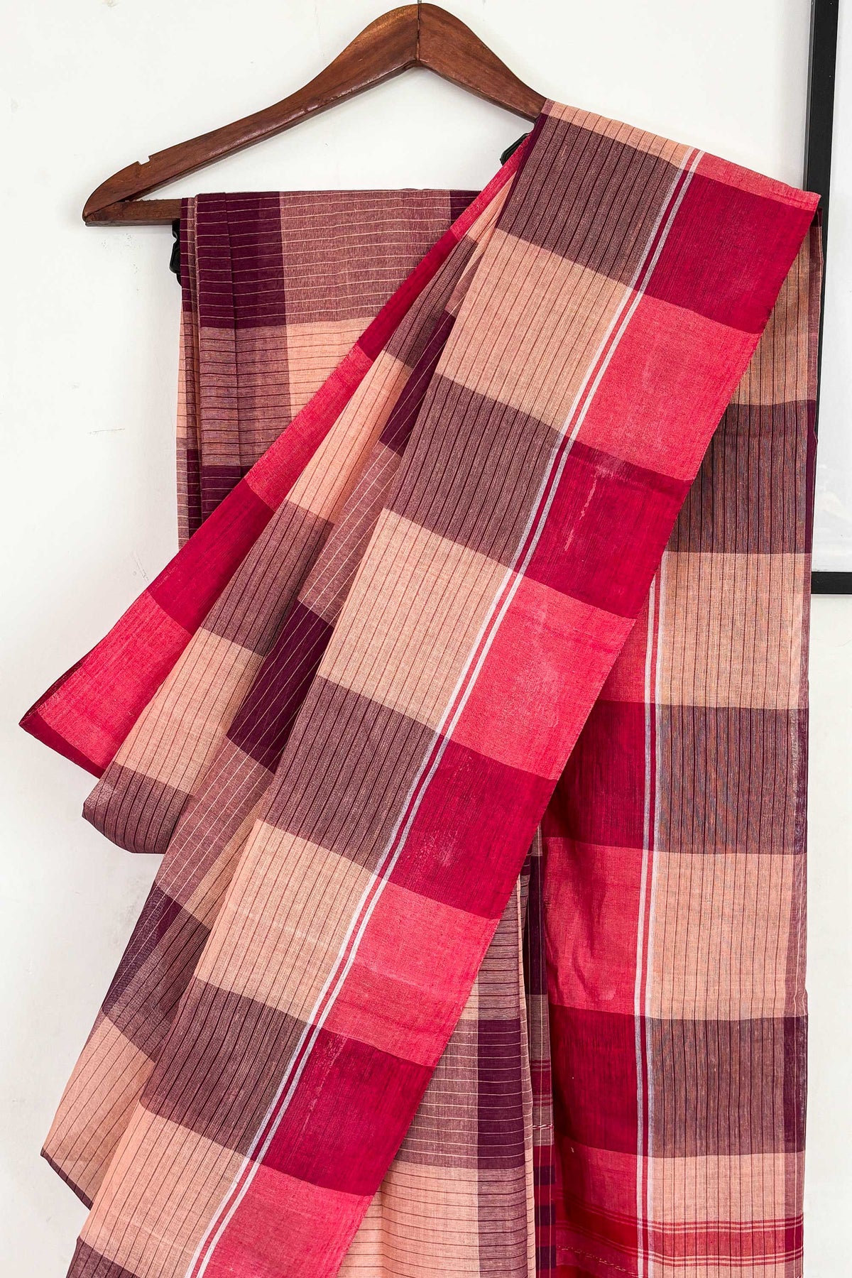 Nude Brown multicolour Dhaniakhali Cotton Saree