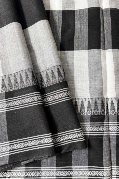 White Black Cotton Big Check Dhaniakhali Saree