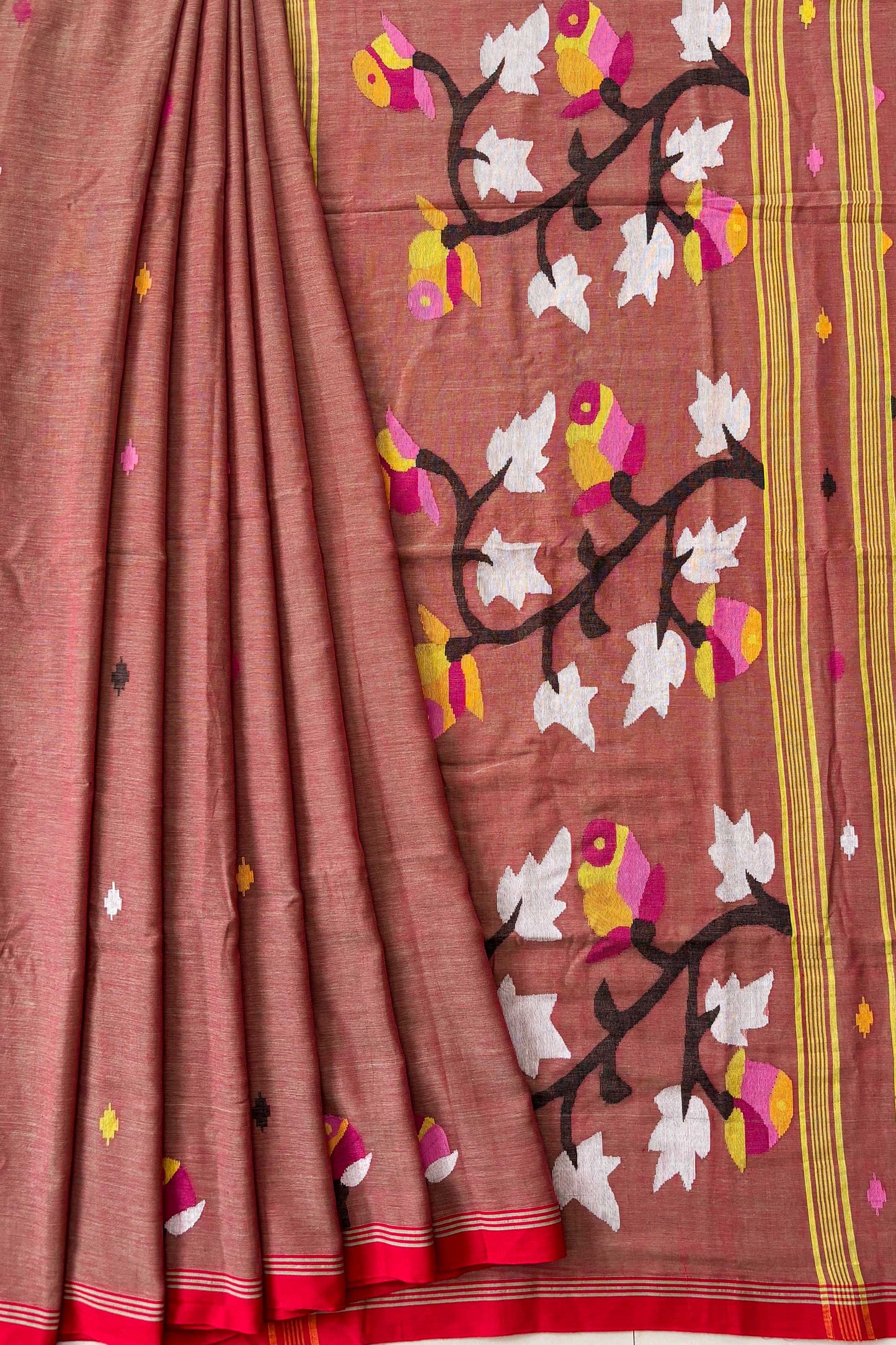 Nude Blush Purely Handloom Needle Woven Jamdani Saree