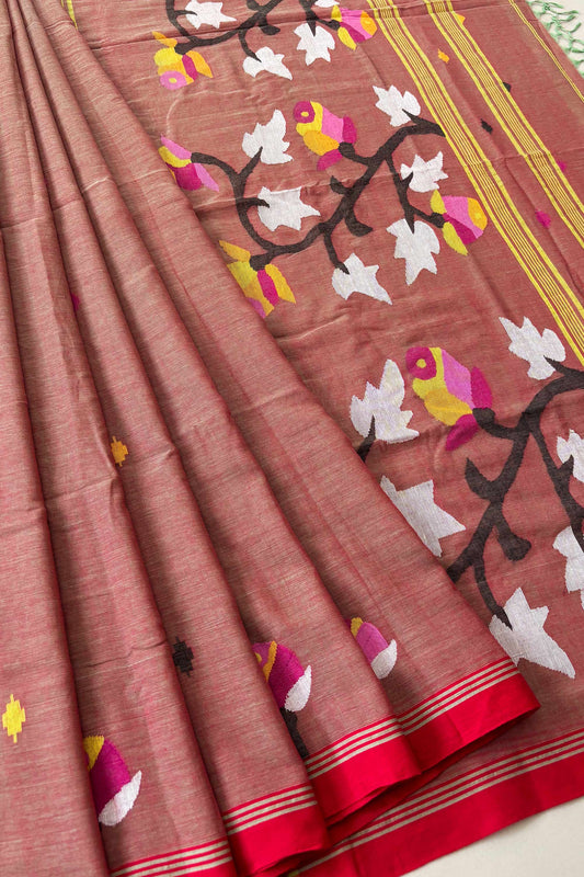 Nude Blush Purely Handloom Needle Woven Jamdani Saree