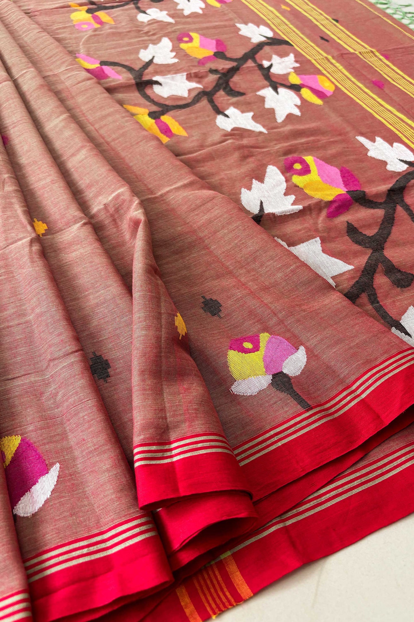 Nude Blush Purely Handloom Needle Woven Jamdani Saree