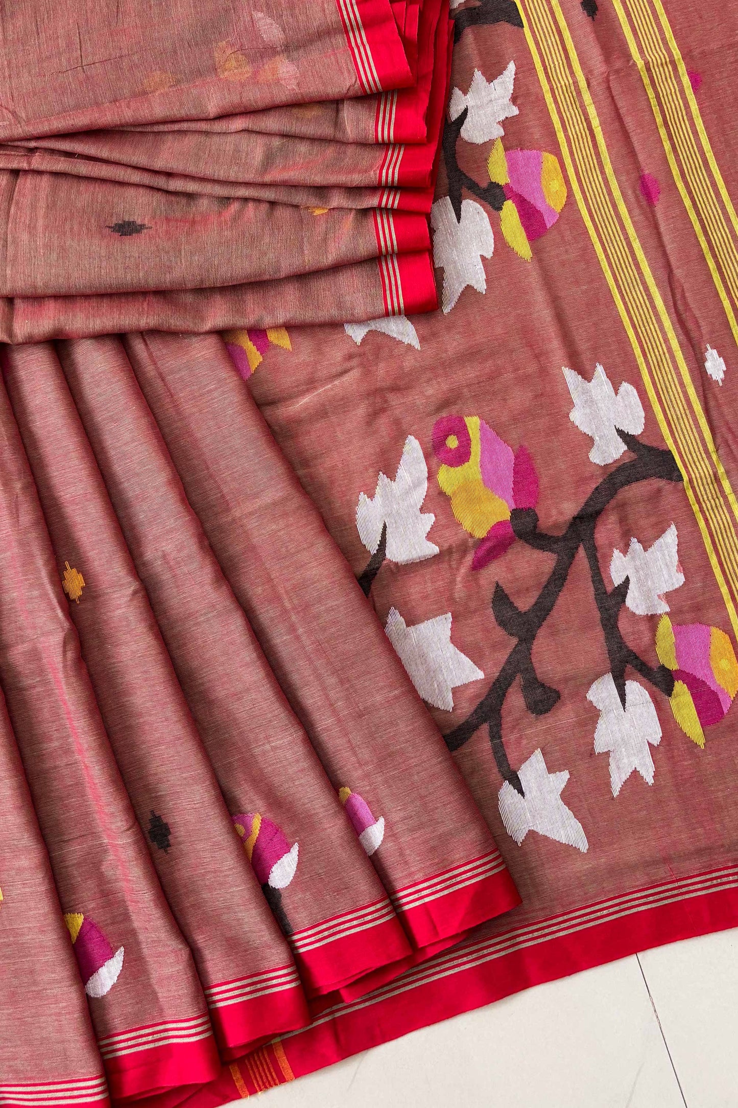 Nude Blush Purely Handloom Needle Woven Jamdani Saree