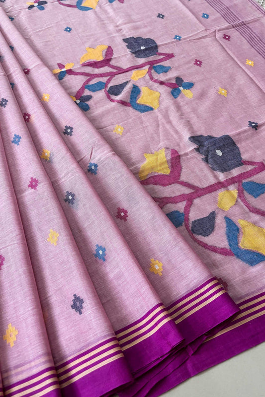 Lilac Dream Purely Handloom Needle Woven Jamdani Saree