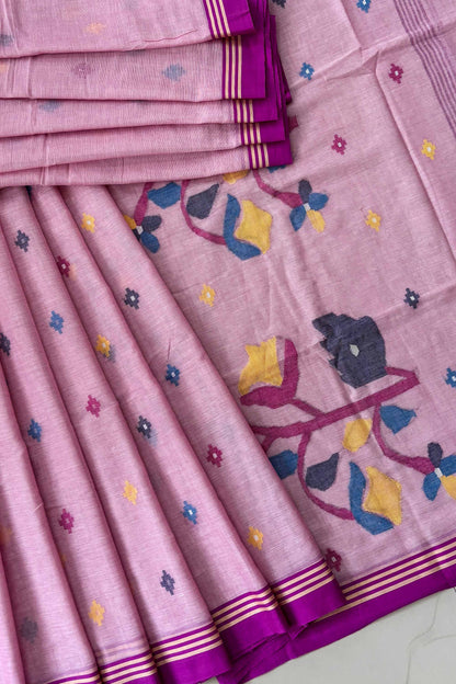 Lilac Dream Purely Handloom Needle Woven Jamdani Saree